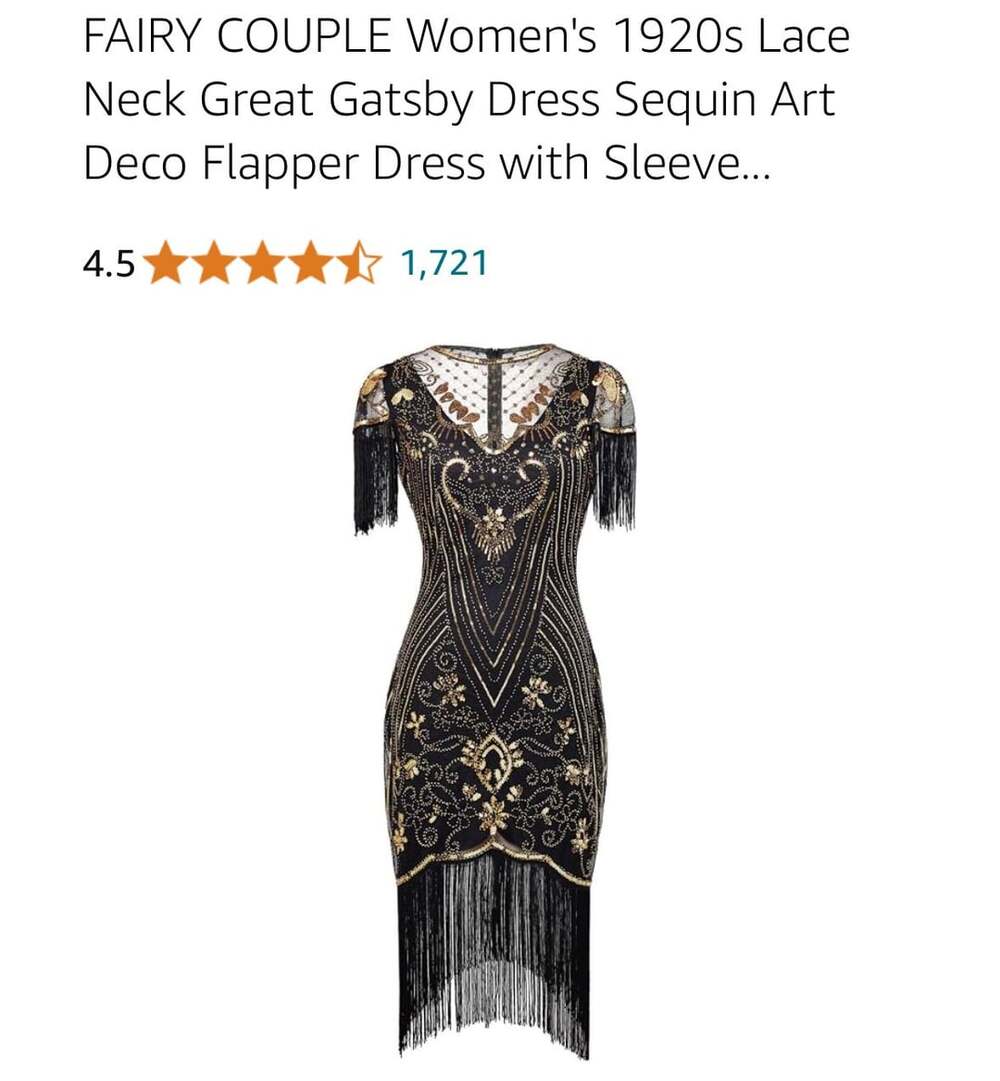 1920s Gatsby Flapper Dress Black Gold Sequin Fringe Costume